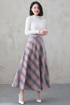 Pink Long Wool Plaid Skirt Long Wool Skirt with Pockets Pink - Etsy 日本 Long Pink Skirt For Fall, Pink Long Skirt For Fall, Pink Fitted Pleated Skirt For Fall, Wool Long Skirt For Spring, Long Wool Skirt For Spring, Fitted Wool Full Maxi Skirt, Fitted Full Maxi Skirt For Winter, Elegant Plaid Winter Skirt, Fitted Full Skirt In Plaid