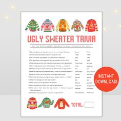 an ugly sweater trivia is shown with the instructions