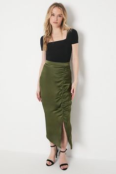 Luxurious satin maxi skirt with ruched detailing
Flattering thigh-high split for added movement
Feminine high-waisted silhouette
Smooth satin fabric drapes beautifully
Easy pull-on style for effortless wear
This elegant satin maxi skirt exudes sophistication with its ruched detailing and thigh-high split. The high-waisted design creates a flattering silhouette, while the smooth satin fabric drapes beautifully for a feminine look. Style it with a fitted top and heeled sandals for a chic daytime ensemble perfect for casual events or family gatherings. The easy pull-on style ensures effortless wear, making it a versatile choice for any occasion. Occasion Dresses Wedding Guest, Satin Maxi Skirt, Petite Jumpsuit, Tall Dresses, Petite Coat, Tall Clothing, Satin Maxi, Fitted Top, Tshirt Skirt