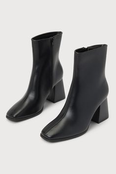 The Lulus Charleigh Black Square Toe Mid-Calf Boots will be an essential addition to all you favorite fall 'fits this season! These sophisticated boots have a smooth faux leather construction that shapes a single silhouette and a square-toe upper that rises to a 5.75"" mid-calf shaft with a 6.5"" zipper at the instep. A chunky, stacked block heel completes the chic design! 3" Stacked Block Heel. Lightly Cushioned Insole. Rubber Sole Has Nonskid Markings. All Man Made Materials. Imported. Lulus | Wide Calf Faux Leather Boots For Fall, Ankle-high Faux Leather Fall Boots, Ankle-high Faux Leather Boots For Fall, Fall Ankle-high Faux Leather Boots, Fall High Ankle Faux Leather Heeled Boots, Faux Leather High Ankle Heeled Boots For Fall, Faux Leather Ankle Boot Platform Boots For Work, Faux Leather Ankle Platform Boots For Fall, Fall Faux Leather High Ankle Heeled Boots