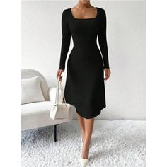 -Item Id 42943042 -Details: Asymmetrical, Rib-Knit -Neckline: Square Neck -Sleeve Type: Regular Sleeve -Style: Casual -Waist Line: Natural -Hem Shaped: Asymmetrical -Color: Black -Pattern Type: Plain -Sleeve Length: Long Sleeve -Length: Long -Fit Type: Slim Fit -Fabric: Slight Stretch -Material: Fabric -Composition: 76% Polyester, 16% Acrylic, 8% Polyamide -Care Instructions: Machine Wash Or Professional Dry Clean -Temperature: Spring/Fall (18-25/63-77) -Sheer: No **Open To Offers!!!** **Bundle Long Sleeve Sweater Dress, Classy Chic, Black Square, Chic Boutique, Black Pattern, Boutique Dresses, Sleeve Sweater, Sleeve Type, Square Neck