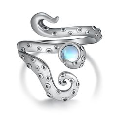 PRICES MAY VARY. 🦑Design Inspiration: The octopus ring design is inspired by the tentacles of the octopus. The ring formed by the tentacles of the octopus, it is inlaid with moonstones that change color with the angle, like gems in the sea. 🦑Qualitative Materials: These tentacle ring is made of 925 sterling silver, which is nickel-free, lead-free and cadmium-free and comfortable to wear, it is especially friendly to people with allergies. 🦑Ring Size: Octopus rings for women is based on standa Octopus Rings, Ocean Rings, Tentacle Ring, Tentacles Ring, Octopus Jewelry, Octopus Ring, Ocean Ring, Ring Moonstone, Best Gifts For Mom