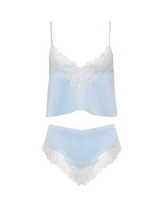 Whether revelling in self-care or preparing for a special occasion, the Isabella cami and short set embodies luxury and grace. Enter a realm of satin allure, charming silhouettes, and an atmosphere of femininity that lets your inner glow radiate. Meticulously crafted, this set showcases a beautiful blue hue complemented by intricate contrasting lace trims. Cute Pijamas, Satin Set, Inner Glow, Ice Water, Water Blue, Satin Cami, Ethereal Beauty, Short Set, Blue Hues