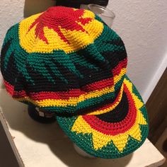 Gorgeous Adult Hat. Guatemala Made. Cotton. Never Worn! Green Yellow Red Black. With Visor Beautiful Colors New! Colorful Adjustable Crochet Hat, Colorful Adjustable Casual Crochet Hat, Casual Adjustable Colorful Crochet Hat, Casual Colorful Adjustable Crochet Hat, Casual Multicolor Brimmed Hat, Casual Red Crochet Hat, Yellow Cotton Beanie Hat, Colorful Casual Hat, One Size Fits Most, Casual Multicolor Crochet Hat With Curved Brim