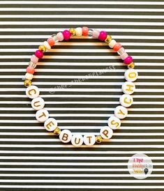 Small Bead Bracelet, Swear Words, Swear Word, Boho Pink, Word Bracelet, Bead Charms Diy, Short Words, Gold Letter, Cord Bracelet