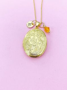 This is a brass locket charm with hand-stamped initial and birthstone charm on 18 inches chain.  I do not put the photo to the locket ♥ You will receive ONE necklace. HOW TO ORDER 1) Choose the quantity. 2) Choose the initial and birthstone in the option or add a note to seller at checkout. 3) Add to the cart. DESCRIPTION ♥ Necklace, Real 18K Gold Plated Brass Cable Chain Necklaces Making, with Lobster Claw Clasp, Size: about 17.51 inch(44.5cm) long (excluding chain extender) ♥ Initial Charms St Gold Pendant Locket Necklace With Birthstone, Gold Locket Necklace With Birthstone For Keepsake, Yellow Gold Locket Necklace With Charms For Gift, Brass Jewelry With Birth Flower For Gift, Mother's Day Keepsake Locket Necklace With Hallmark, Gold Initial Pendant Locket Necklace With Charms, Gold Locket Necklace With Initial Pendant And Charms, Brass Birthstone Jewelry For Gifts, Brass Jewelry With Birthstone For Gift