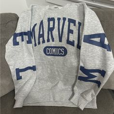 Brand New Marvel Sweatshirt With Blue Letters. Marvel Written Across The Back. Marvel Hoodies, Marvel Sweatshirt, Blue Letters, S Crew, Grey Sweater, Hoodies Womens, Sweaters For Women, Christmas Gifts, Marvel