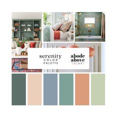 the color scheme for this living room is peach, blue and green