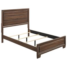 a bed with wooden headboard and foot board