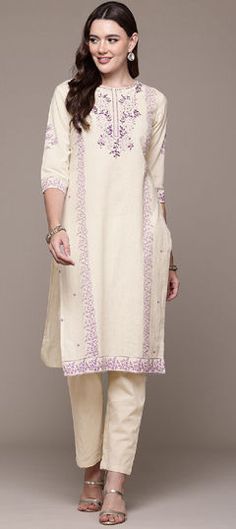 White and Off White color Salwar Kameez in Cotton fabric with Printed, Resham, Thread work White Traditional Wear With Printed Motifs For Spring, Elegant White Traditional Wear With Printed Motifs, White Salwar Kameez With Zari Work For Spring, Spring White Kurta With Zari Work, White Kurta With Zari Work For Spring, Engagement Reception, Reception Lehenga, Summer White, Waist Chain