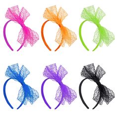 PRICES MAY VARY. 🎀 PRETTY LACE HEADBANDS: These 80s headband are made of plastic headband and wrapped with fabric, embellished with lace bow, do not break and fade easily, can be repeated for long time. Beautiful lace headbands are comfortable to wear, do not scratch or hurt your scalp and ears, match your 80s party costume, let you be the focus of the theme party 🎉 NEON HAIR BOW HEADBANDS: Our 80s hair bow headbands has 6 colors, fluorescent green, orange, rose red, black, purple and blue. Ea Fun Plastic Costume Accessories For Costume Party, Novelty Plastic Costume Accessories For Party, Novelty Party Costume Accessories Made Of Plastic, Fun Plastic Costume Accessories For Party, Fun Party Costume Accessories Headband, Fun Party Headband Costume Accessories, Fun Party Costume Accessories: Headband, Fun Headband Costume Accessories For Party, Adjustable Plastic Halloween Costume Accessories