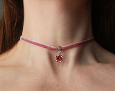 "Skinny velvet ribbon choker with sculpted sparkly rose. Rose material is polymer clay Each petal of flower made by hand without any mold Dia flower about 13 mm/ 0.45\" Length of necklace is adjustable: 10-12 inches/ 25,4 - 30,5 cm 11-13 inches/ 28-33 cm 12-14 inches/ 30.5- 35.5 cm 13-15 inches/ 33-38 cm 14-16 inches/ 35.5 cm-40.5 cm 15-17 inches/ 38,1 cm- 43,2 cm 16-18 inches/ 40.6 cm- 45.7 cm 17-19 inches/ 43 cm - 48 cm Bracelet with adjustable lobster claw: Length: 6-8 in/ 15,2-20,2cm 7-9 in/ Adjustable Pink Necklace With Rose Design, Pink Choker For Valentine's Day Gift, Rose Gold Choker For Gift, Adjustable Rose Choker Necklace, Pink Rose Pendant Jewelry, Pink Rose Design Pendant Necklace, Rose Design Choker Necklace, Elegant Pink Choker As Gift, Elegant Pink Choker For Gift