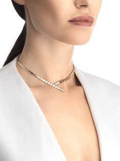 Serpenti Viper 18 Kt Rose Gold Necklace Set With Demi-pavé Diamonds