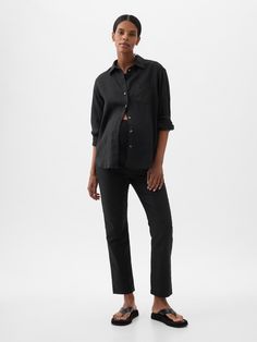 Maternity Full Panel Linen-Cotton Pants | Gap Preggo Fashion Winter, Gap Cotton Everyday Pants, Gap Straight Hem Workwear Bottoms, Gap Straight Hem Bottoms For Work, Everyday Cotton Gap Pants, Everyday Cotton Pants By Gap, Gap Cotton Bottoms With Straight Hem, Gap Cotton Bottoms With Hip Pockets, Gap Tapered Leg Everyday Pants