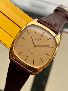 Omega vintage De Ville Gold Brown Leather men Aesthetic Watch, Stylish Watches Men, Trendy Watches, Vintage Watches Women, Premium Watches, Links Of London, Mechanical Hand, Vintage Omega, Expensive Watches