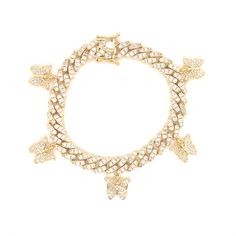 14k Gold Plated  14k White Gold plated Comes in 7 inches wrist size Iced Out Yellow Gold Bracelet, Gold Iced Out Bracelets As Gift, Adjustable Gold Iced Out Bracelets, Women Bracelets, Butterfly Charm, Charm Bracelets, Womens Bracelets, Jewelry Bracelets, Gold Plate