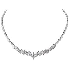 This riviera necklace features 68 graduated F-G VS marquise brilliant cut diamonds set in platinum weighing 18 carats. Made in Italy. GAL certified. Report No. GAL202011357. MSRP valued at 140,000.00. Viewings available in our NYC showroom by appointment. Shuffles Clothes, Diamond Chocker, Exquisite Diamond Necklace, Marquise Jewelry, Riviera Necklace, Expensive Necklaces, Fine Jewelry Necklace, Diamond Pendant Sets, Unique Diamond Rings