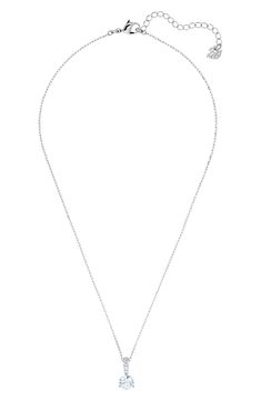 This timeless pendant necklace features four cubic zirconia at the center of a delicate chain. 14 1/2" length; 2" extender; 1 1/4" drop; 3/4" width Silvertone plate/cubic zirconia Imported Delicate Chain, Lobster Clasp, Diamond Necklace, Phone Wallpaper, Cubic Zirconia, Silver Tone, Silver Necklace, Nordstrom, Pendant Necklace