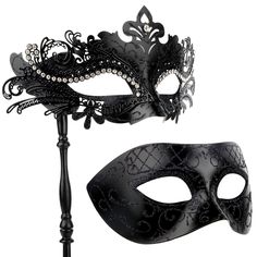 PRICES MAY VARY. Masquerade Mask for Couple, Mardi Gras Deecorations Venetian Masks with Stick for Womens(Black) Masquerade Ball Gloves, His And Hers Masquerade Masks, Black Masquerade Mask Aesthetic, Maskerade Mask Ideas, Masquerade Mask Ideas, Black Masquerade Dress, Black Mask Masquerade, Masquerade Masks For Men, Masquerade Couple