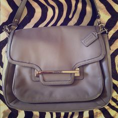 Beautiful, Never Used, Putty Grey Leather With Champagne Lining. Comes With One Short And One Longer Adjustable Strap. Bag Is Approximately 12" Long, 8" High, 3"Deep Elegant Flap Satchel With Silver-tone Hardware, Elegant Satchel With Silver-tone Hardware And Flap, Everyday Flap Bags With Silver-tone Hardware, Everyday Bags With Silver-tone Hardware And Flap, Flap Bags With Silver-tone Hardware For Everyday Use, Coach Flap Shoulder Bag With Detachable Handle, Coach Flap Bag With Detachable Handle For Travel, Chic Coach Flap Bag For Travel, Coach Satchel Flap Bag For Office