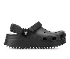 Lightweight Croslite™ foam construction, Features multiple adjustable Velcro straps for a secure fit, Approx. 1 1/2 inch wedge heel height, Approx. 1 1/4 inch platform height, Classic round toe with Roomy Fit, Molded footbed with Iconic Crocs Comfort™,Durable rubber outsole with traction design, Customize with Jibbitz™ charms for a personalized look, Look for more Crocs™ and Jibbitz™ style options in store, Crocs™ branding details | Adults' Crocs Classic Hiker Clogs Sandals in Black Size Men's 9 Black Crocs Outfit, Crocs Outfit Men, Heel Crocs, Crocs Ideas, Crocs Outfit, Clogs Sandals, Platform Crocs, Black Crocs, Crocs Fashion