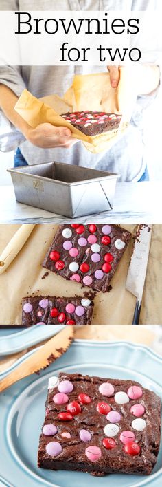 chocolate brownies for two with hearts on them