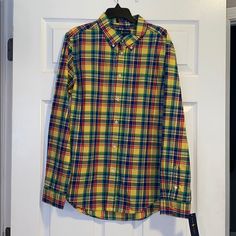 Boys Xl 18-20 Plaid Ralph Lauren Button Down Shirt. New With Tags. Multicolor Long Sleeve Shirt For School, Preppy Button-up School Shirt, School Cotton Shirt With Button Closure, Preppy Cotton Shirt With Buttons, Plaid Long Sleeve Shirt For School, Casual Yellow Button-up Flannel Shirt, Plaid Button-up School Top, Preppy Button-up Top For School, Long Sleeve Shirt With Button Closure For School