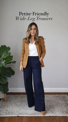 Slacks For Short Women, Dressing For Work Business Casual, Petite Curvy Office Outfits, Therapist Outfits Women Business, Work Outfits With Blue Pants, Navy Blue Pants Business Casual Women, Parole Officer Outfit, Jw Pants Outfits, Jeans Casual Work Outfit