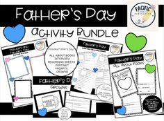 father's day activity bundle with pictures and text on the front, in black and white