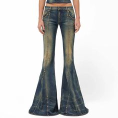 Distressed High-waist Medium Wash Flare Jeans, Distressed High Waist Flare Jeans Medium Wash, High Waist Distressed Medium Wash Flare Jeans, High-waist Distressed Medium Wash Flare Jeans, High Waist Distressed Denim Jeans, Distressed High Waist Denim Jeans, High-waist Distressed Denim Jeans, Fitted Ripped Dark Wash Flare Jeans, Ripped Cotton Flare Bottoms