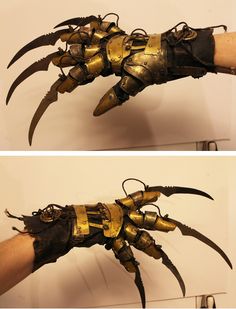 two pictures of a hand that has been made to look like a claw with claws