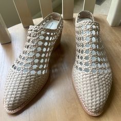 Selling These Size 8 Slip-On Mules With A 2" Chunky Heel. They Were Originally Obtained From Anthropologie & Never Worn. Not Sure About Why The Brand Name Appears To Be Crossed Out? But Otherwise There Is Not A Mark On Them! Woven Mules, Mesh Heels, Mesh Netting, Slip On Mules, Jeffrey Campbell Shoes, Jeffrey Campbell, Chunky Heel, Mule Clogs, Mules Shoes