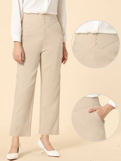 Shop Allegra K for elastic waist button decor straight leg work business pants you are looking for, get more women's pants for yourelf. Order now! Free Returns! Button Decor, Elegant High Heels, Business Pants, Chelsea Boots Women, Leg Work, Black Velvet Dress, Denim Midi Skirt, Straight Trousers, Tweed Dress