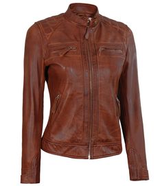 Enhance your outerwear collection with the Johnson Women's Cognac Quilted Cafe Racer Leather Jacket, a fusion of style and sophistication. Crafted with care, this jacket features a rich cognac hue that adds warmth and versatility to your look. The pattern introduces texture and character, making it a standout piece in your wardrobe. Whether you're wandering the city or joining a social event, the Johnson Cognac Cafe Racer Leather Jacket is the perfect choice. Specification: 100% Real Lambskin Le Peplum Leather Jacket, Asymmetrical Leather Jacket, Racer Leather Jacket, Quilted Leather Jacket, Brown Leather Jacket Men, Leather Jacket For Women, Cafe Racer Leather Jacket, Varsity Jacket Women, Distressed Leather Jacket