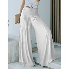 White Layered Pleated High Rise Wide Leg Pants Solid High Rise Bottoms For Day Out, High Rise Solid Color Summer Pants, Bottoms Pants, Leg Pants, Wide Leg Pants, Wide Leg, High Rise, Grey, Pants