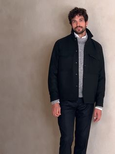 Just the thing for cooler climes, this beautiful shirt jacket is crafted from a luxurious, bonded wool blend, woven for lavish warmth all season long.  Point collar with snap-front closure.  Chest pockets.  On-seam side pockets.  Curved hem.  Unlined Winter Button-up Outerwear With Welt Pockets, Tailored Winter Outerwear With Button Cuffs, Winter Outerwear With Button Cuffs And Lapel Collar, Winter Outerwear With Buttoned Pockets And Stand Collar, Winter Utility Jacket With Flap Pockets For Workwear, Casual Pea Coat For Business Casual, Fall Season, Casual Pea Coat For Business Casual In Fall, Business Casual Long Sleeve Fall Outerwear, Fall Long Sleeve Business Casual Outerwear