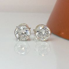 Promotion- Mens Silver Stud Earrings - White Diamond CZ Post Earrings - Hip Hop Bling Earrings for G Hip Hop Bling, Bling Earrings, Simple Stud Earrings, Rhinestone Studs, Earrings White, Silver Stud Earrings, Stud Earrings Set, Single Earring, Silver Man