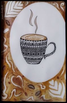 a drawing of a coffee cup on a plate