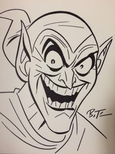 a drawing of an evil clown with his mouth open