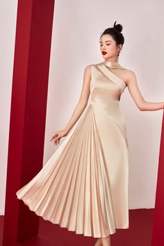 One Shoulder Silk Dress - Party Silk Dress - Evening Silk Midi Dress - Pleated Beautiful Silk Midi Dress - A Line Silk Dresses One Shoulder Silk Dress, Party Silk Dress, Midi Dress A Line, Silk Dresses, Summer Wedding Outfits, Dress Pleated, Silk Midi Dress, European Linens, Dress Evening