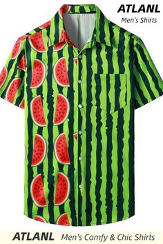 Great for summer vacation, daily leisure, sun beach, travel, cruise, rock parties, concert, streetwear, stage performance, dating, urban style, themed parties etc. Green Collared Shirt For Summer, Green Short Sleeve Summer Shirt, Green Camp Collar Shirt For Summer, Green Button-up Shirt For Beach Season, Fitted Collared Hawaiian Shirt For Summer, Green Short Sleeve Shirt For Beach Season, Fitted Green Collared Camp Shirt, Green Collared Short Sleeve Beach Shirt, Green Printed Short Sleeve Collared Shirt