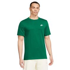 The Nike Sportswear Club T-Shirt sets you up with soft cotton jersey and a classic logo embroidered on the chest..Classic fit.Crewneck.Logo at left chest.All cotton.Machine washable.Imported Sporty T-shirt With Embroidered Logo For Sports, Crew Neck T-shirt For Sports Season, Green T-shirt With Three Stripes Branding For Sports, Casual Green T-shirt With Embroidered Logo, Sports Cotton T-shirt With Embroidered Logo, Nike Sporty Cotton T-shirt, Green Sportswear T-shirt For Streetwear, Sports Event T-shirt With Embroidered Logo Crew Neck, Sporty Cotton T-shirt With Embroidered Logo