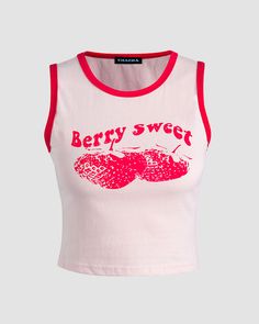 Details: Tank top with berry printLength: NormalSleeve Length: SleevelessMaterials: 95% Cotton + 5% Spandex Aesthetic Sleeveless Tops, Coastal Closet, Master Manifestor, Retro Tank Top, Berry Print, Outfit Grunge, 90s Hip Hop Fashion, Pink M, Maxi Dresses Casual