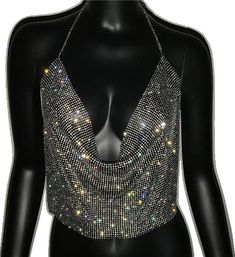 Glamorous Rhinestone Halter Top For Party, Metal Tank Top, Nicole Fashion, Party Crop Tops, Metal Tank, Dresses Fancy, Crop Top Women, Girls Boutique, Solid Clothes