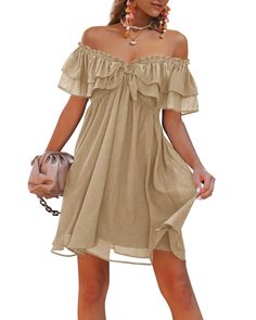 PRICES MAY VARY. 100% Polyester Pull On closure Machine Wash Western Formal Dresses, Flowy Short Dress, Boho Dress Fall, Layered Chiffon Dress, Pretty Dresses Casual, Dresses With Cowboy Boots, Chiffon Ruffle Dress, Autumnal Equinox, Off Shoulder Dresses