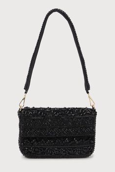 Everyone is sure to be mesmerized by your sense of style with the cute addition of the Lulus Captivating Aura Black Beaded Shoulder Bag! This stunning shoulder bag is covered with shiny beaded details (in varying shapes and sizes) that create a multitude of designs allover the rectangular silhouette. The front flap boasts a hidden magnetic closure that opens to reveal a roomy, lined interior with a sidewall pocket. Remove the detachable beaded shoulder strap when you want to style this bag as a Beaded Shoulder Bag, Black Beads, Magnetic Closure, Gold Hardware, Aura, Bleach, Shoulder Strap, Sense, Shoulder Bag