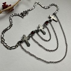 Made with sterling silver,  Measures approximately 13 .5 inches plus 2 inch chain extender. One of a kind. Any questions please feel free to contact me. Cross Choker Necklace, Cross Choker, Chain Extenders, Choker Necklaces, Necklace Etsy, Choker, Choker Necklace, Beauty Book, Accessory Gift