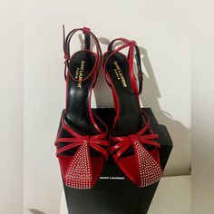 Sexy Red Palladio Studded Leather 3.9” Heels With Straps. Europe Size 40. Us Size 8. Beautiful Red Heels For A Night Out! Yves Saint Laurent Shoes, Saint Laurent Shoes, Red Heels, Studded Leather, Strap Heels, Shoes Women Heels, Yves Saint Laurent, Night Out, Saint Laurent