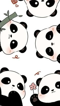 a panda bear with different facial expressions on it's face