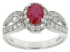 .64ct 7x5mm oval Mahaleo® ruby with .32ctw round white zircon sterling silver ring.  Measures approximately 3/8"L x 1/16"W.  Rhodium plated.  Not sizeable Oval Ruby Ring With Pave Setting, Oval Ruby Diamond Ring With Pave Setting, Oval Ruby Ring With Pave Setting For Weddings, Oval Ruby Ring With Diamond Accents For Promise, Oval Diamond Ring With Lab-created Ruby Accents, Red Oval Diamond Ring With Pave Setting, Silver Diamond Ring With Oval Lab-created Ruby, Silver Diamond Ring With Lab-created Ruby In Oval Shape, Silver Oval Diamond Ring With Lab-created Ruby